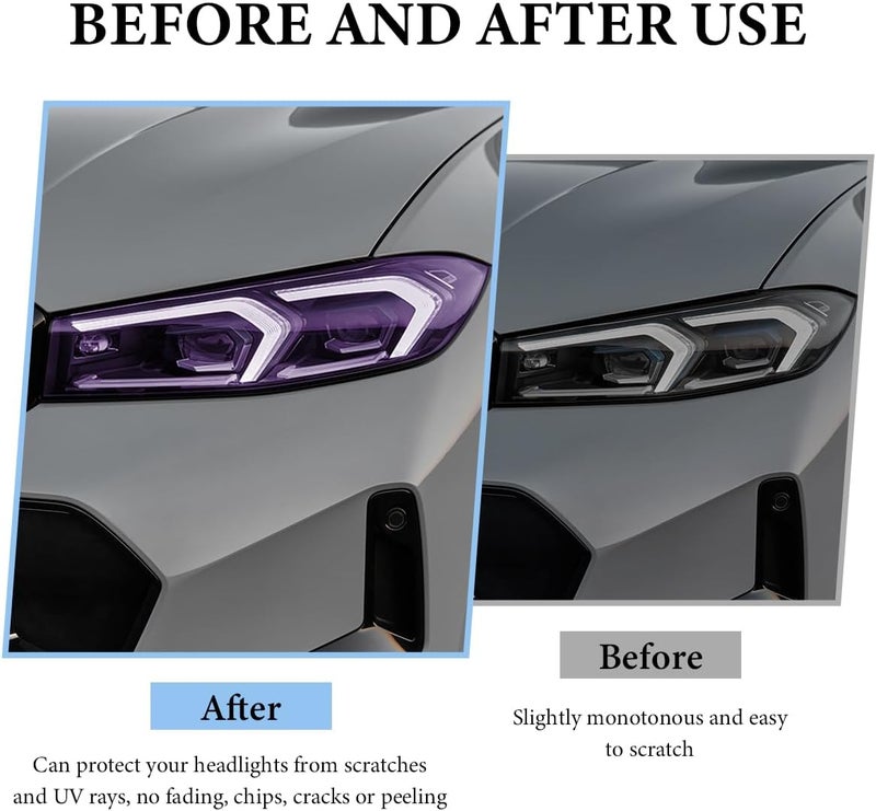 MUQIDA Headlight Vinyl Film Sticker Sheet Roll, 47.2"×11.8" Self-Adhesive Tint Vinyl Film for Car Tail Lights Fog Lights, Air-Release Headlight Tint Wrap Film with Squeegee & Cutter (Purple) - Image 5